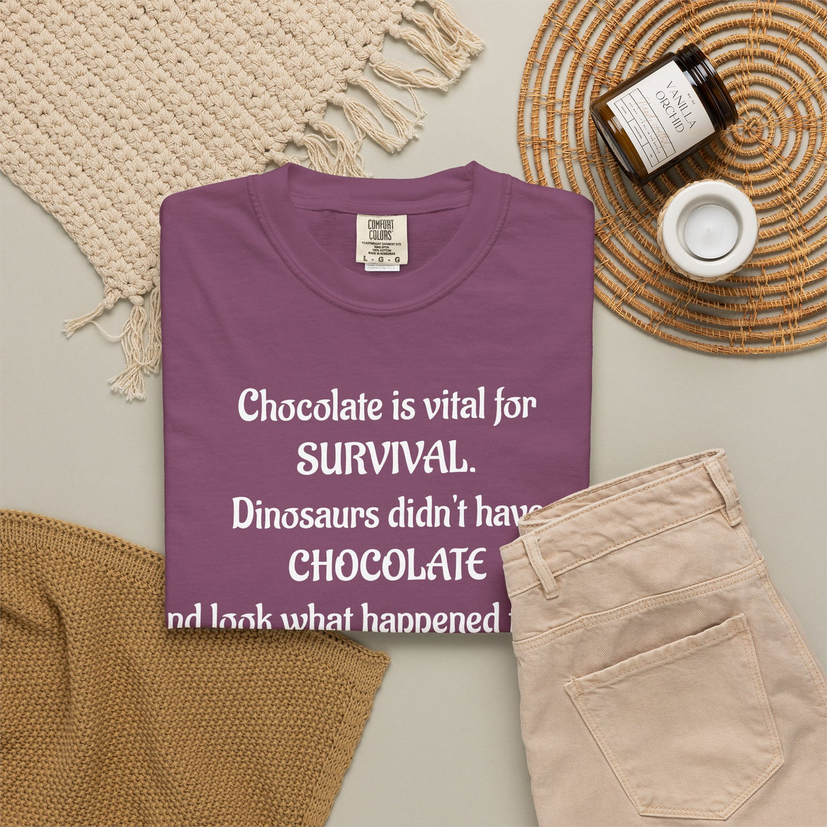 Chocolate Is Survival Dinosaur Humor T-Shirt