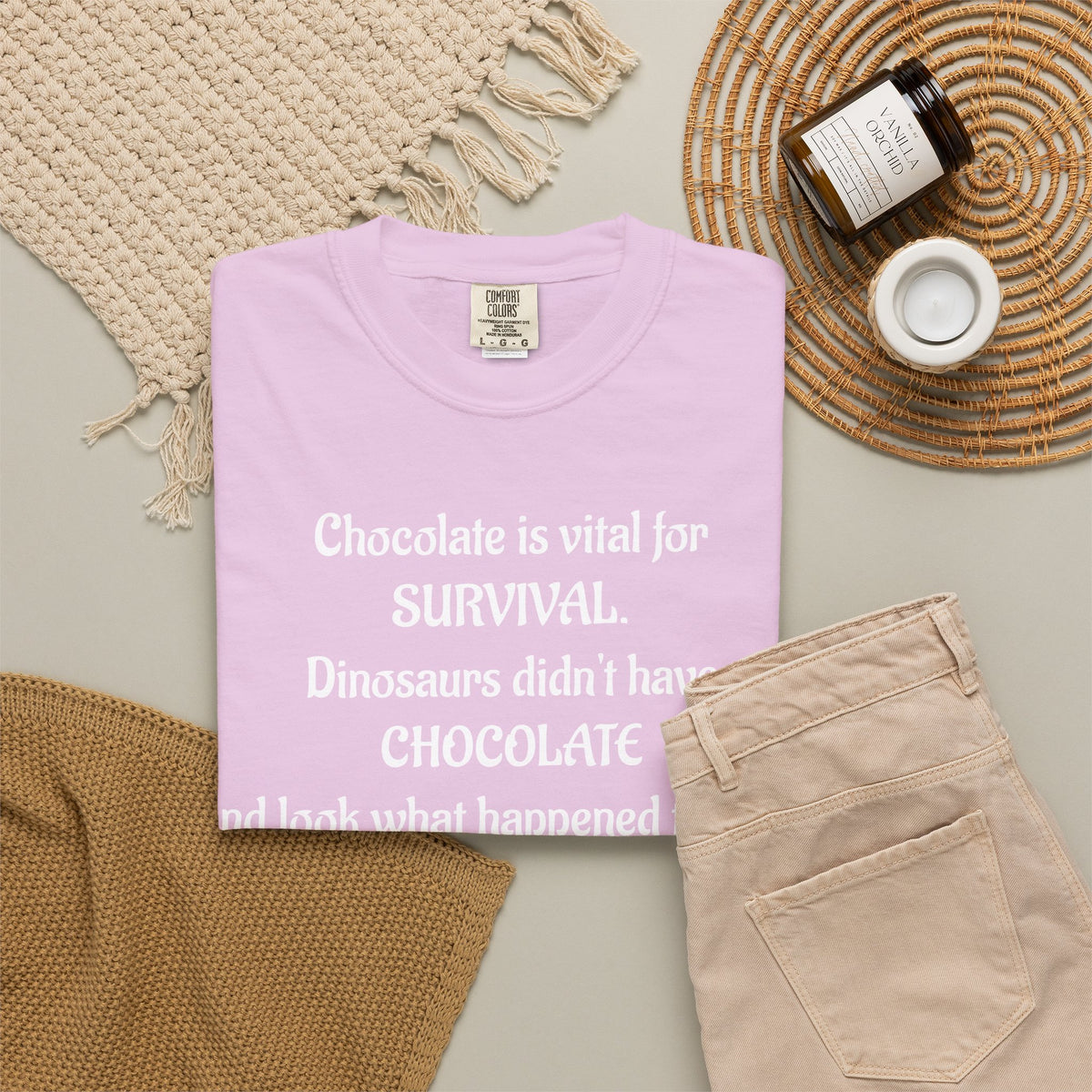 Chocolate Is Survival Dinosaur Humor T-Shirt