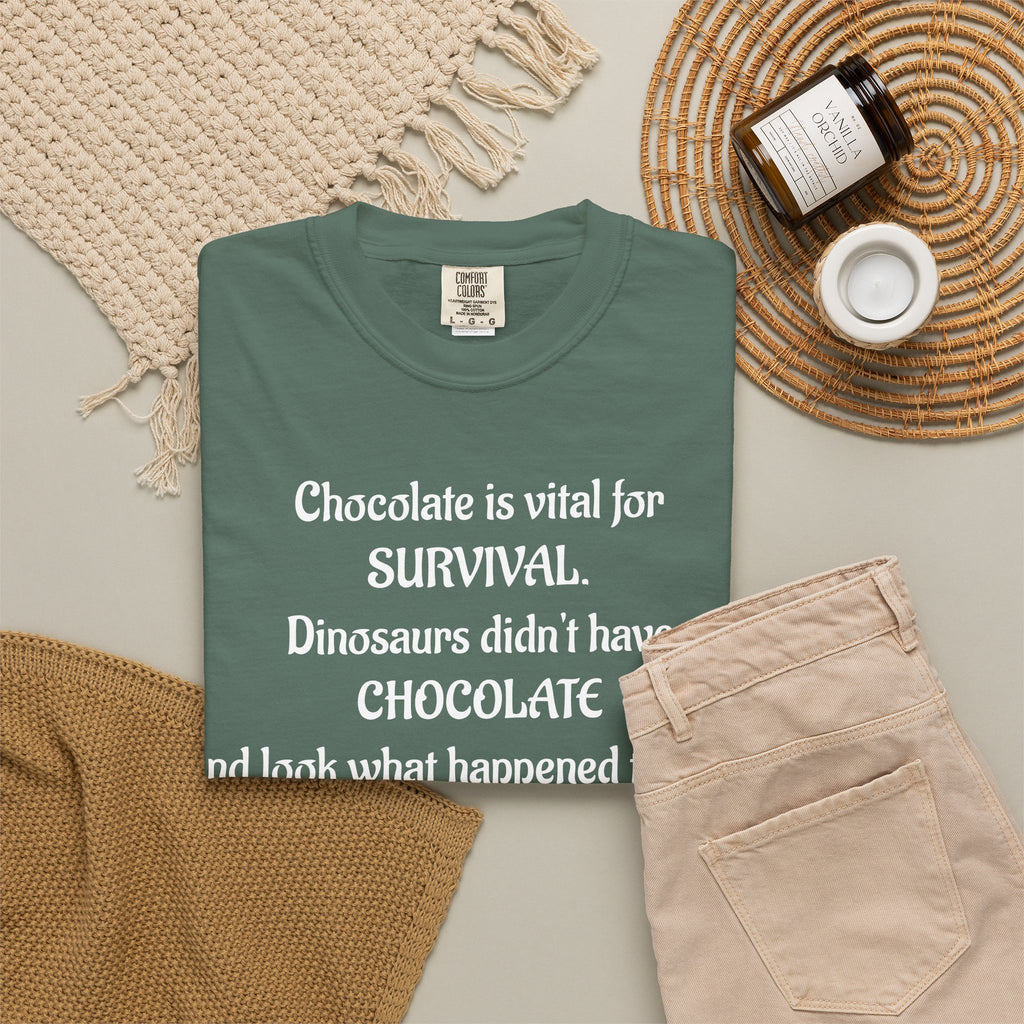 Chocolate Is Survival Dinosaur Humor T-Shirt