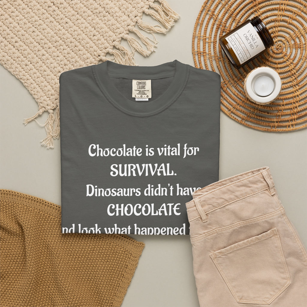 Chocolate Is Survival Dinosaur Humor T-Shirt