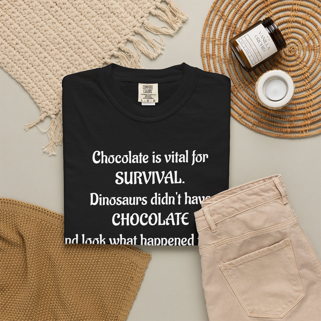 Chocolate Is Survival Dinosaur Humor T-Shirt