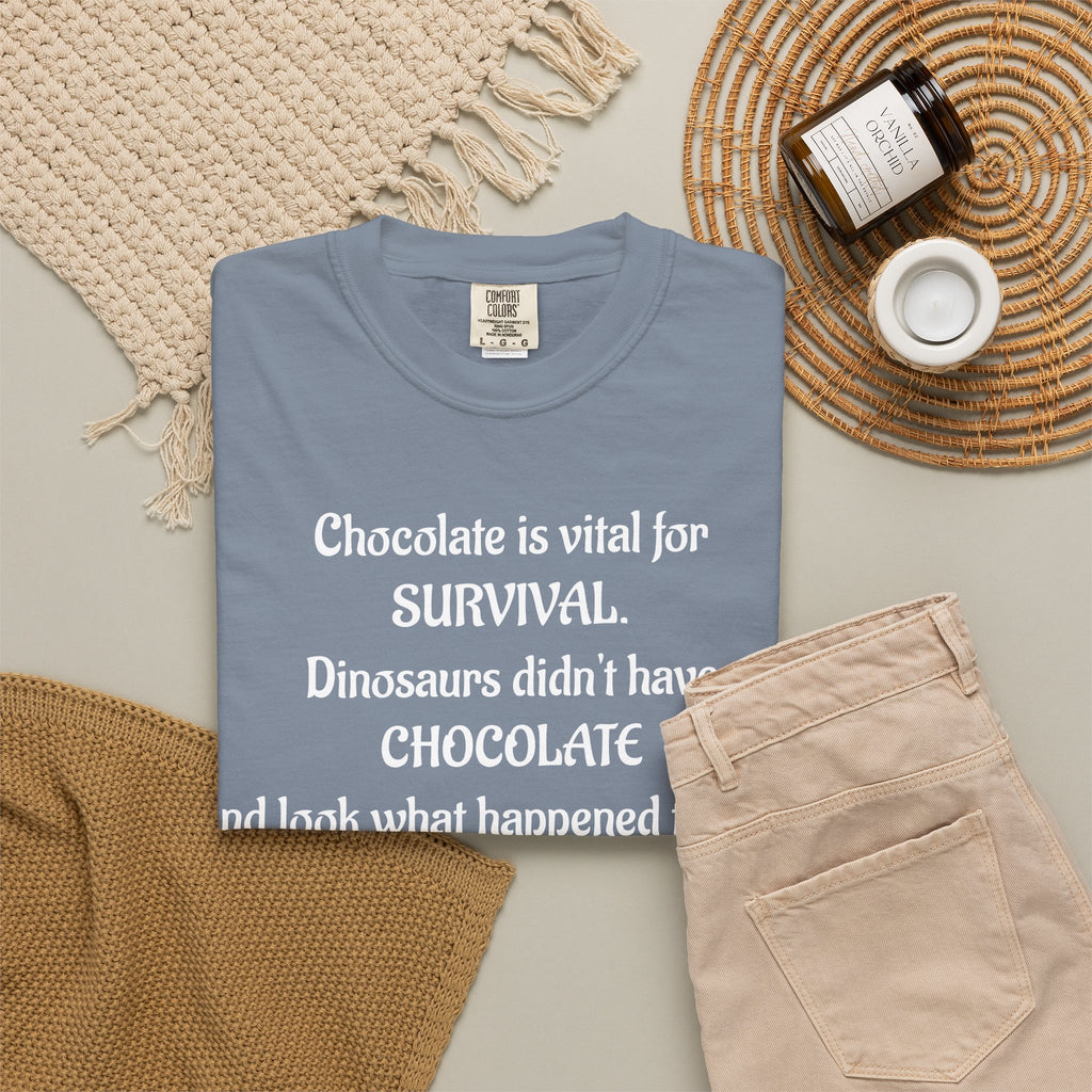 Chocolate Is Survival Dinosaur Humor T-Shirt