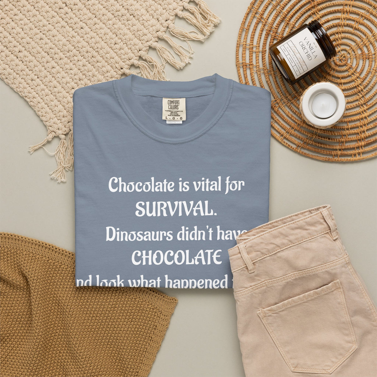 Chocolate Is Survival Dinosaur Humor T-Shirt